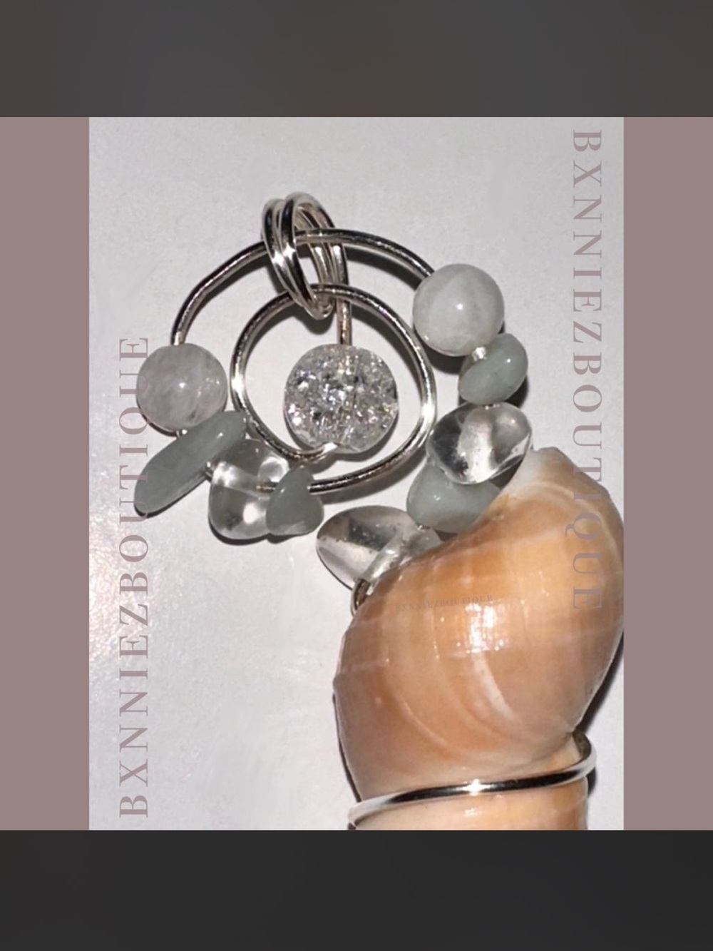 Shell & Crystal Wire Wrapped Pendant - Picture 2 of 3